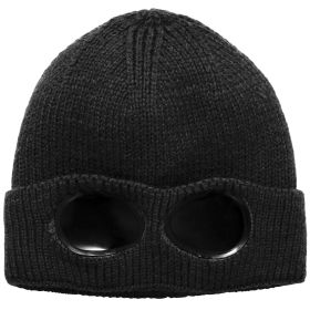 Unisex Knit Beanie Hat with Goggle Chunky Winter Warm Hat Skull Cap 4 Colors (Option: BeanieHat Black)
