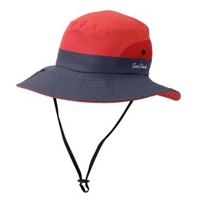 Women Summer Sun Bucket Hats Foldable UV Protection Cotton Cap Wide Brim Floppy Cap Packable Ponytail Mesh Travel Hat For Beach Fishing Camping Travel (Option: SunBucketHat DarkRed)