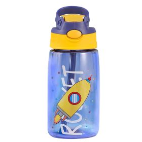 16.2Oz Leak-proof Kids Water Bottle with Straw Push Button Sport Water Bottle for Kids Crab Ship Jellyfish Rocket (Option: WaterBottle Rocket)