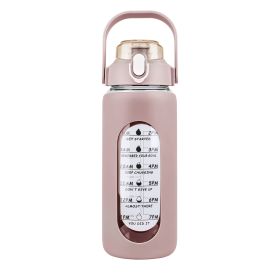 64Oz Glass Water Bottle Sports Water Bottle Motivational Water Bottle Water Intake Tracker Bottle with Straw Time Marker Silicone Sleeve Handle for Gy (Option: Bottle 64OZCoffee)