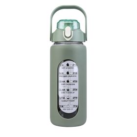 64Oz Glass Water Bottle Sports Water Bottle Motivational Water Bottle Water Intake Tracker Bottle with Straw Time Marker Silicone Sleeve Handle for Gy (Option: Bottle 64OZGreen)