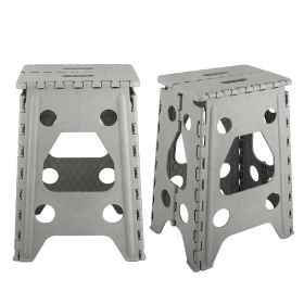 2 Pack 17.91In High Step Stool Folding Stepping Stool Lightweight Plastic Step Stool with Handle Non-slip for Kitchen Bathroom (Option: 2PcsStepStool Grey)